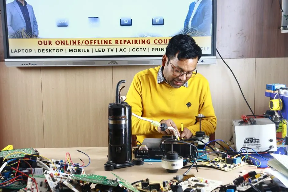 Technician using tools during a service visit